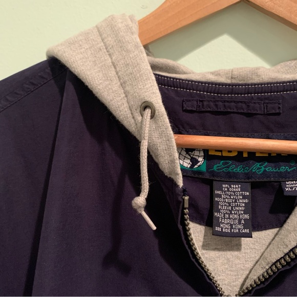 Vintage Eddie Bauer Ebtek Men’s Nylon Jersey Lined Hoodie Zip Up Jacket XL - Picture 4 of 8